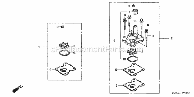 Honda Marine BF20D5 (Type LHGA)(1200001-1299999) Water Pump Impeller Kit Diagram