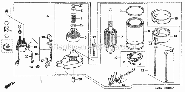 Honda Marine BF20D6 (Type SHSA)(1300001-1399999) Starter Motor Diagram