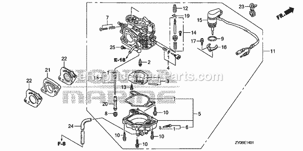Honda Marine BF20DK0 (Type LHTA)(1400001-9999999) Carburetor (Auto) Diagram