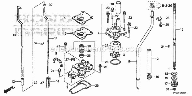 Honda Marine BF20DK2 (Type LRTA)(1500001-9999999) Water Pump Vertical Shaft (S,l) Diagram