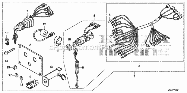 Honda Marine BF225D (Type URA) Switch Panel Kit (2) (Mech) Diagram