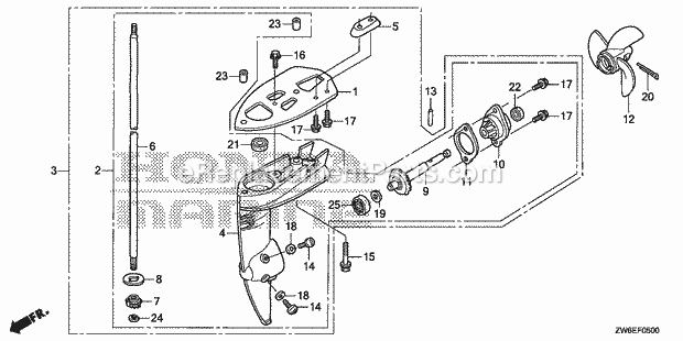 Honda Marine BF2.3DK2 (Type SCHA)(2300001-9999999) Gear Case Propeller Diagram