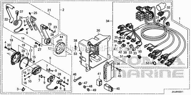 Honda Marine BF250D (Type UCDS)(8000001-9999999) Remote Control (Flush Mount Type) (Dbw) Diagram