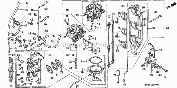 Honda Marine BF25A1 (Type LHSA)(3210001-3219999)(2000001-9999999) Carburetor Diagram