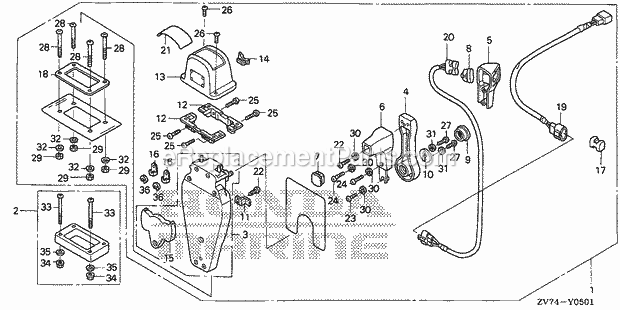 Honda Marine BF25D4 (Type LRTA)(1000001-1099999) Remote Control (Top Mount Single Type) (L.) Diagram