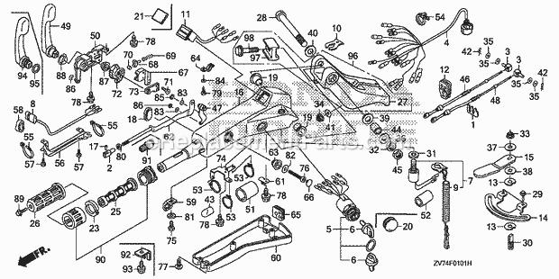 Honda Marine BF25D4 (Type SHA)(1000001-1099999) Handlebar (2) Diagram