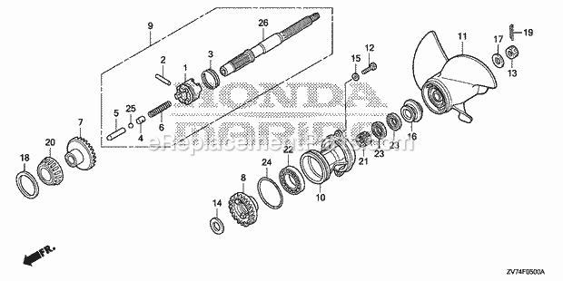 Honda Marine BF25D4 (Type SRTA)(1000001-1099999) Propeller Shaft Diagram