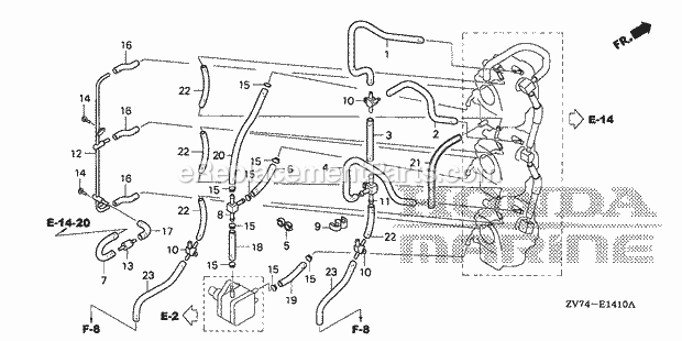 Honda Marine BF25D5 (Type LHTA)(1100001-1199999) Carburetor Tubing Diagram