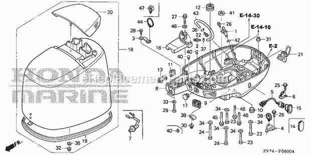 Honda Marine BF25D5 (Type SHA)(1100001-1199999) Engine Cover Lower Case Diagram