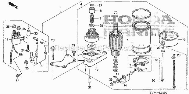 Honda Marine BF25D5 (Type SRTA)(1100001-1199999) Starter Motor Diagram