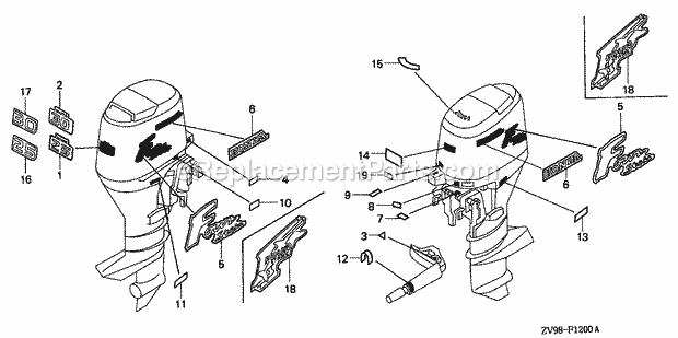 Honda Marine BF30A1 (Type LHA)(3210001-3219999)(2000001-9999999) Labels Diagram