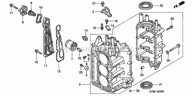 Honda Marine BF30A1 (Type SHA)(3210001-3219999)(2000001-9999999) Cylinder Block Diagram