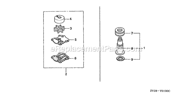 Honda Marine BF40A3 (Type LRTA)(3300001-3399999)(2000001-9999999) Water Hose Joint Pump Impeller Kit Diagram
