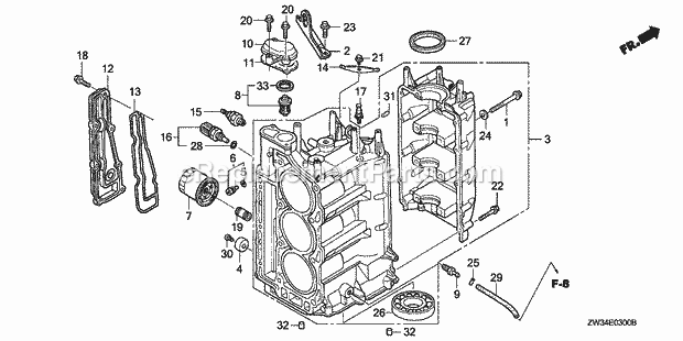 Honda Marine BF40AK0 (Type LRTA)(3700001-3799999)(3000001-9999999) Cylinder Block Diagram