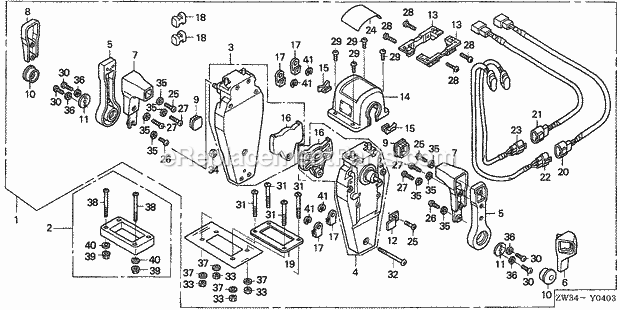 Honda Marine BF40AK0 (Type LRTA)(3700001-3799999)(3000001-9999999) Remote Control (Top Mount Dual Type) (L.) Diagram