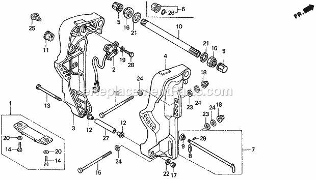 Honda Marine BF45AM (Type LRTA) Stern Bracket Diagram