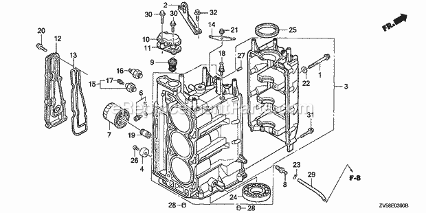 Honda Marine BF50A1 (Type XRTA)(3210001-3219999)(2000001-9999999) Cylinder Block Diagram