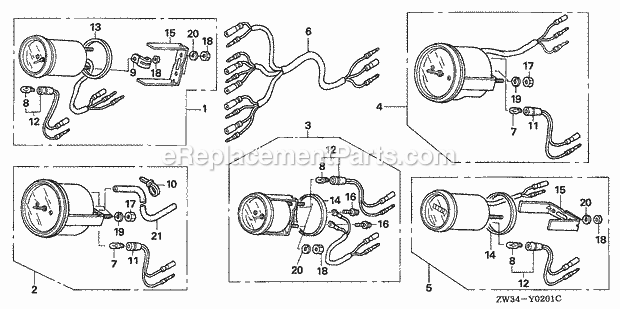 Honda Marine BF50A5 (Type LRTA)(3500001-3599999)(3000001-9999999) Meter Kit Diagram