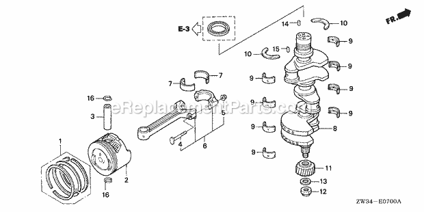 Honda Marine BF50A6 (Type LRTA)(3600001-3699999)(3000001-9999999) Crankshaft Piston Diagram