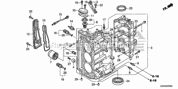 Honda Marine BF50DK2 (Type LRTA)(1100001-9999999) Cylinder Block Diagram