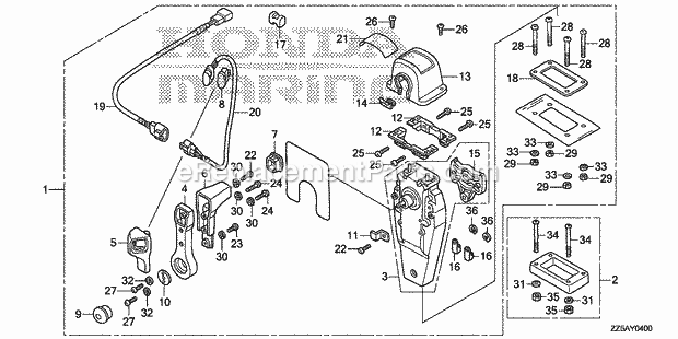 Honda Marine BF50DK2 (Type LRTA)(1100001-9999999) Remote Control (Top Mount Single Type) (R.) Diagram