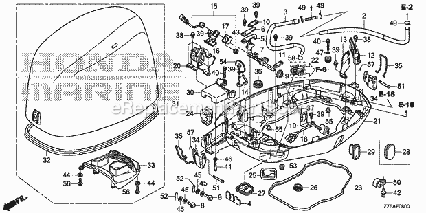 Honda Marine BF50DK2 (Type XRTA)(1100001-9999999) Engine Cover Under Case Diagram