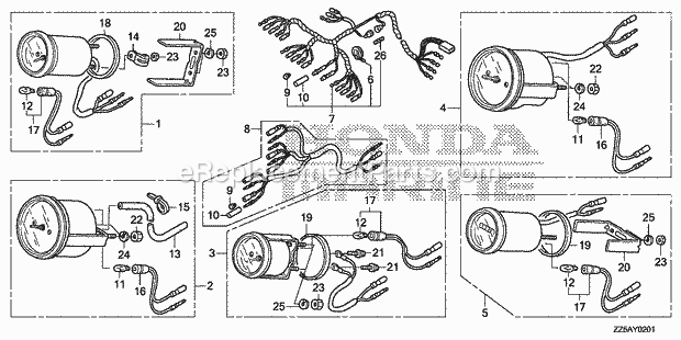 Honda Marine BF50DK4 (Type XRTA)(1300001-9999999)(1200001-9999999) Meter Kit (Analog) Diagram