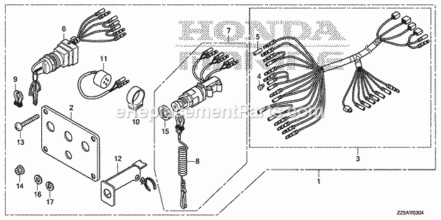 Honda Marine BF50DK4 (Type XRTA)(1300001-9999999)(1200001-9999999) Switch Panel Kit (5) Diagram