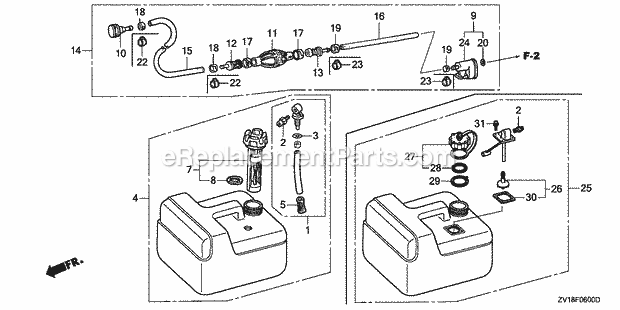 Honda Marine BF5A5 (Type SA)(2100001-2199999)(2000001-9999999) Fuel Tank Diagram