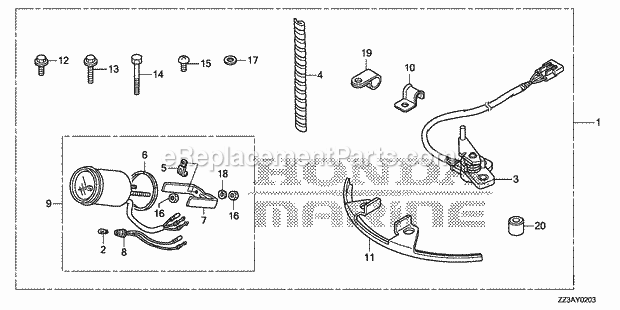 Honda Marine BF60AK1 (Type LRTA)(1100001-9999999) Rudder Meter Kit Diagram