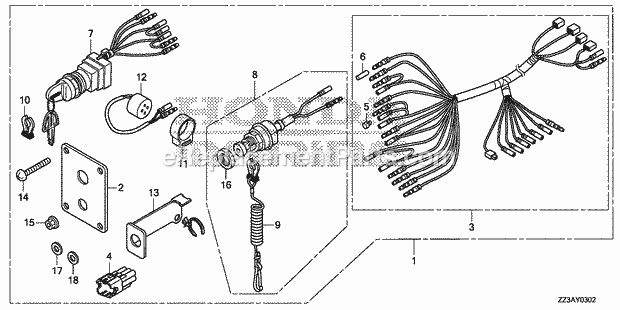 Honda Marine BF60AK1 (Type LRTA)(1100001-9999999) Switch Panel Kit (3) Diagram