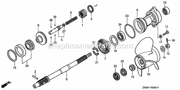 Honda Marine BF75A1 (Type XRTA)(4400001-4409999)(2100001-2199999) Propeller Shaft Propeller Diagram