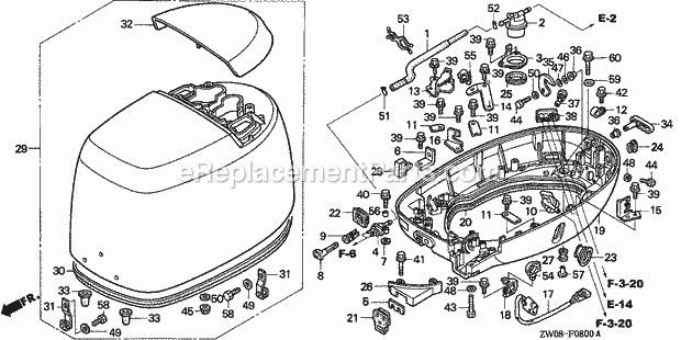 Honda Marine BF75A1 (Type XRTA)(4400001-4409999)(2100001-2199999) Engine Cover Lower Case Diagram