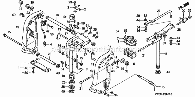 Honda Marine BF75A1 (Type XRTA)(4400001-4409999)(2100001-2199999) Stern Bracket Swivel Case Diagram