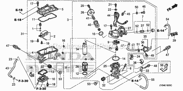 Honda Marine BF75DK0 (Type LHTA) Vapor Separator Diagram