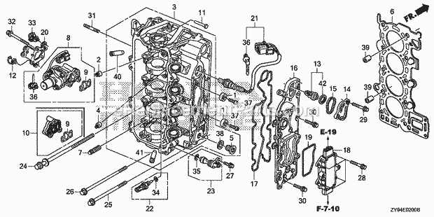 Honda Marine BF75DK0 (Type LHTA) Cylinder Head Diagram