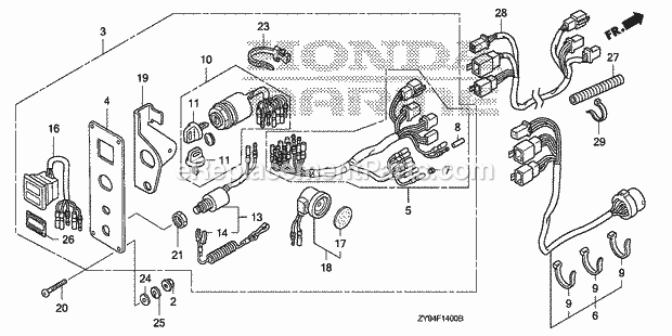 Honda Marine BF75DK0 (Type LHTA) Control Panel (Single) (2-Led) Diagram