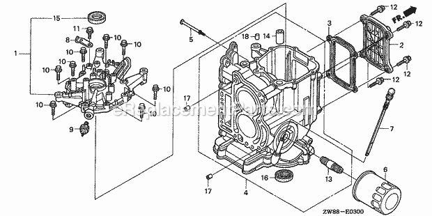Honda Marine BF8D4 (Type SHA)(1300001-1399999)(1000001-1999999) Cylinder Block Crankcase Cover Diagram