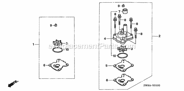 Honda Marine BF8D5 (Type SHSA)(1400001-1499999)(1000001-1999999) Pump Impeller Kit Diagram