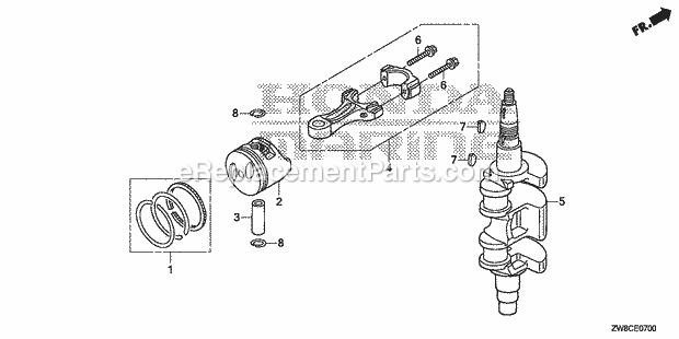 Honda Marine BF8DK3 (Type SHA)(1800001-9999999) Crankshaft Piston Diagram