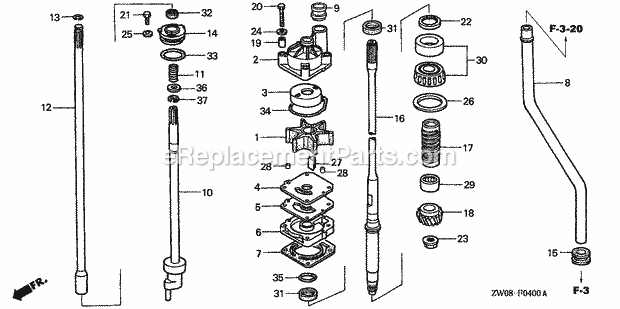 Honda Marine BF90A4 (Type JHTA)(4600001-4699999)(2100001-9999999) Water Pump Vertical Shaft Diagram
