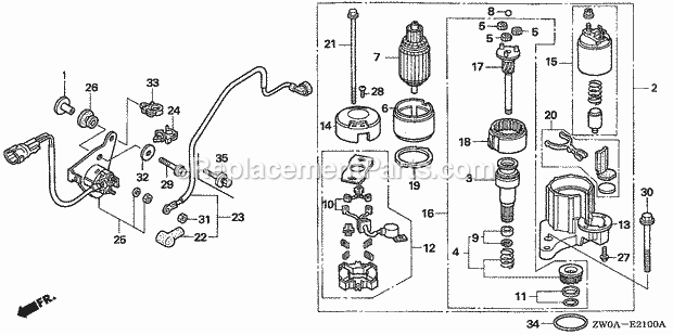 Honda Marine BF90A5 (Type XRTA)(4700001-4799999)(2100001-9999999) Starter Motor Diagram