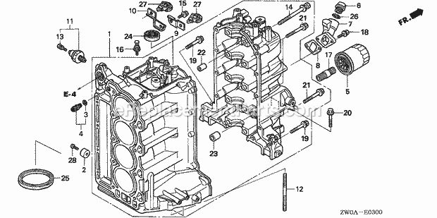 Honda Marine BF90A5 (Type XRTA)(4700001-4799999)(2100001-9999999) Cylinder Block Diagram