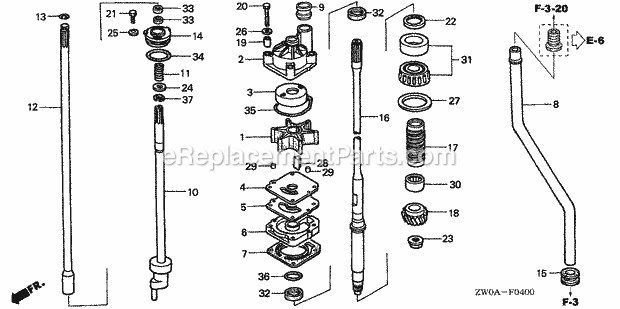 Honda Marine BF90A5 (Type XRTA)(4700001-4799999)(2100001-9999999) Water Pump Vertical Shaft Diagram