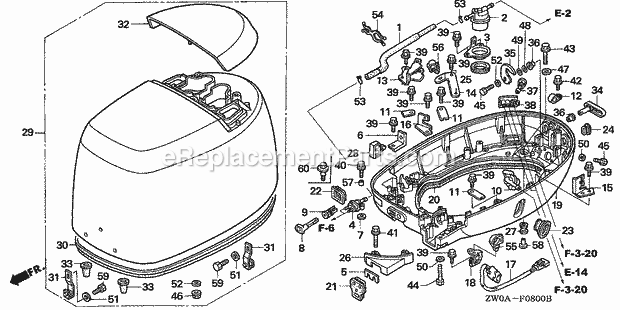 Honda Marine BF90A5 (Type XRTA)(4700001-4799999)(2100001-9999999) Engine Cover Lower Case Diagram