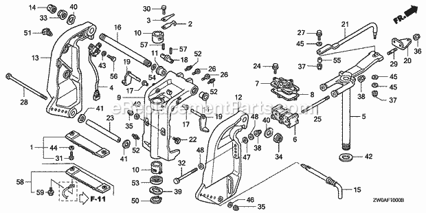 Honda Marine BF90A5 (Type XRTA)(4700001-4799999)(2100001-9999999) Stern Bracket Swivel Case Diagram