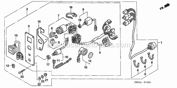 Honda Marine BF90A5 (Type XRTA)(4700001-4799999)(2100001-9999999) Control Panel (2) Diagram