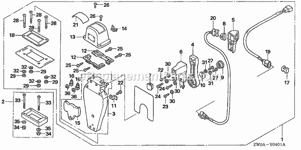 Honda Marine BF90A5 (Type XRTA)(4700001-4799999)(2100001-9999999) Remote Control (Top Mount Single Type) (Left) Diagram