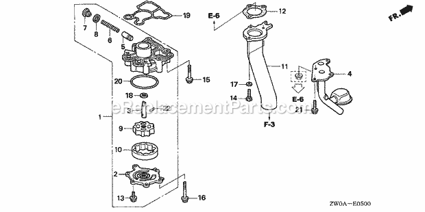 Honda Marine BF90A5 (Type XRTA)(4700001-4799999)(2100001-9999999) Oil Pump Exhaust Pipe Diagram