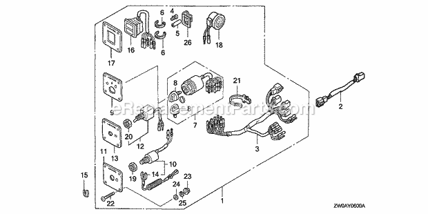 Honda Marine BF90A5 (Type XRTA)(4700001-4799999)(2100001-9999999) Control Panel Kit Diagram